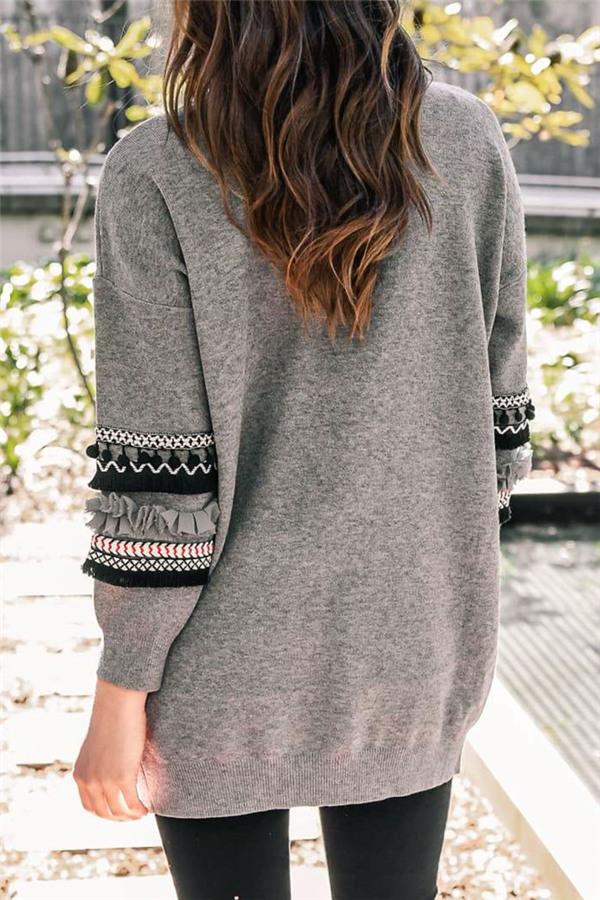 Boho Cording Knitted Cardigan - Gray