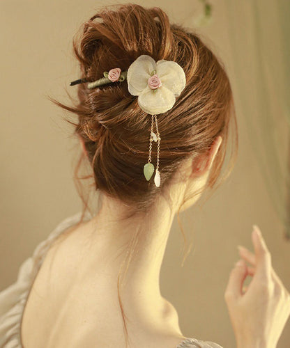 Boutique Tulle Floral Pearl Plastic Tassel Hairpin