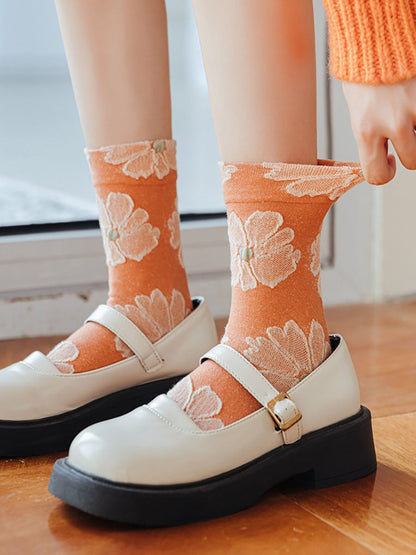 4 Pairs Women Sweet Floral Four Seasons Socks