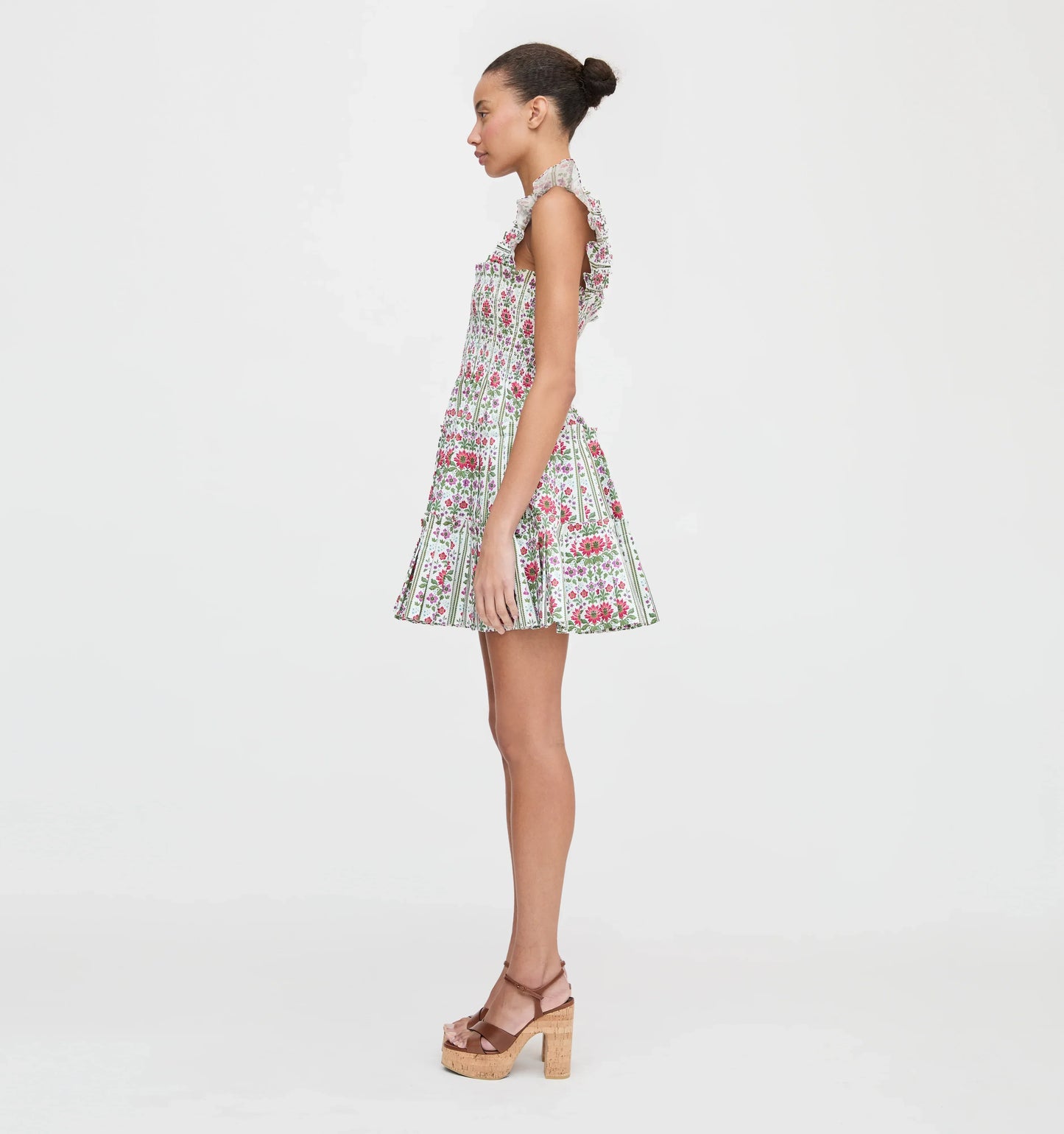 Couturebudthe Charlotte Nap Dress - Green Floral Block Stripe