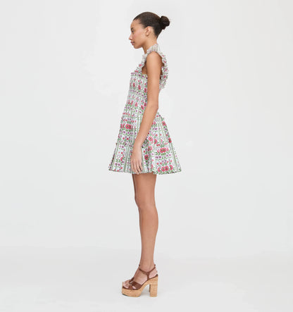 Couturebudthe Charlotte Nap Dress - Green Floral Block Stripe