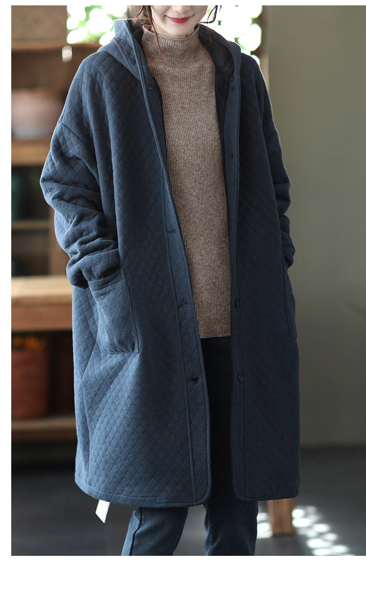 Fleece Retro Art Loose Long Sleeve Hooded Jacket
