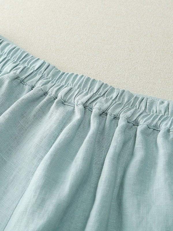 Solid Color Casual Linen Wide Leg Shorts