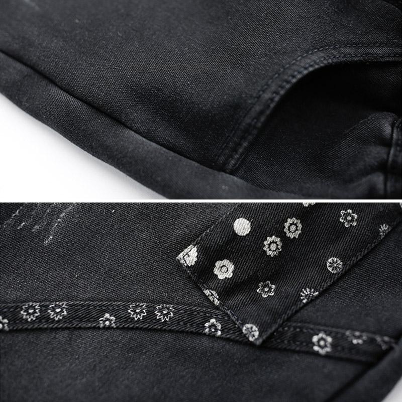 Autumn Winter Retro Floral Plush Resilient Cotton Jeans