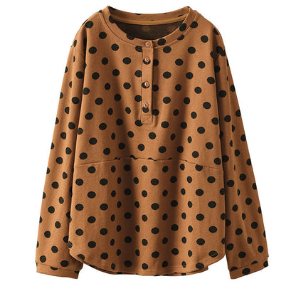 Vintage Polka-Dot Print Top-Paneled Cotton T-Shirt