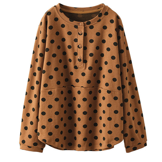 Vintage Polka-Dot Print Top-Paneled Cotton T-Shirt