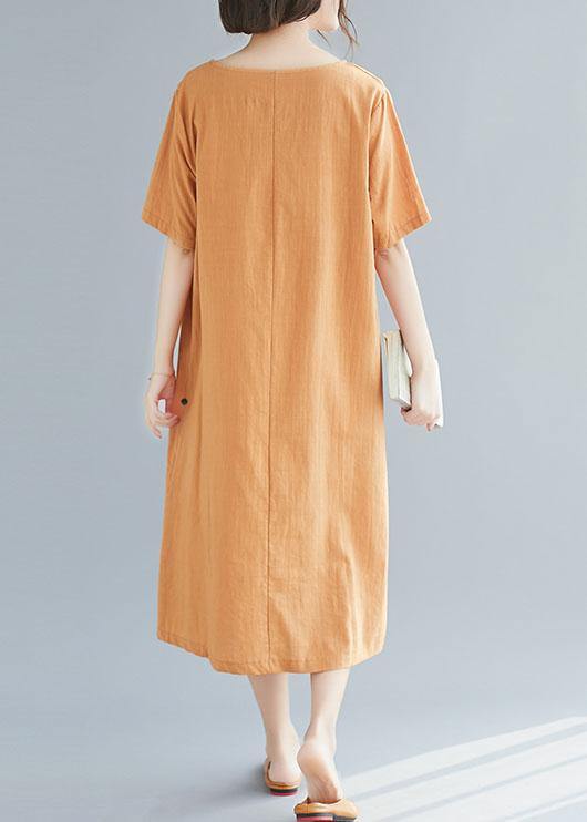 Elegant green Button decorated linen dresses wild summer Dresses