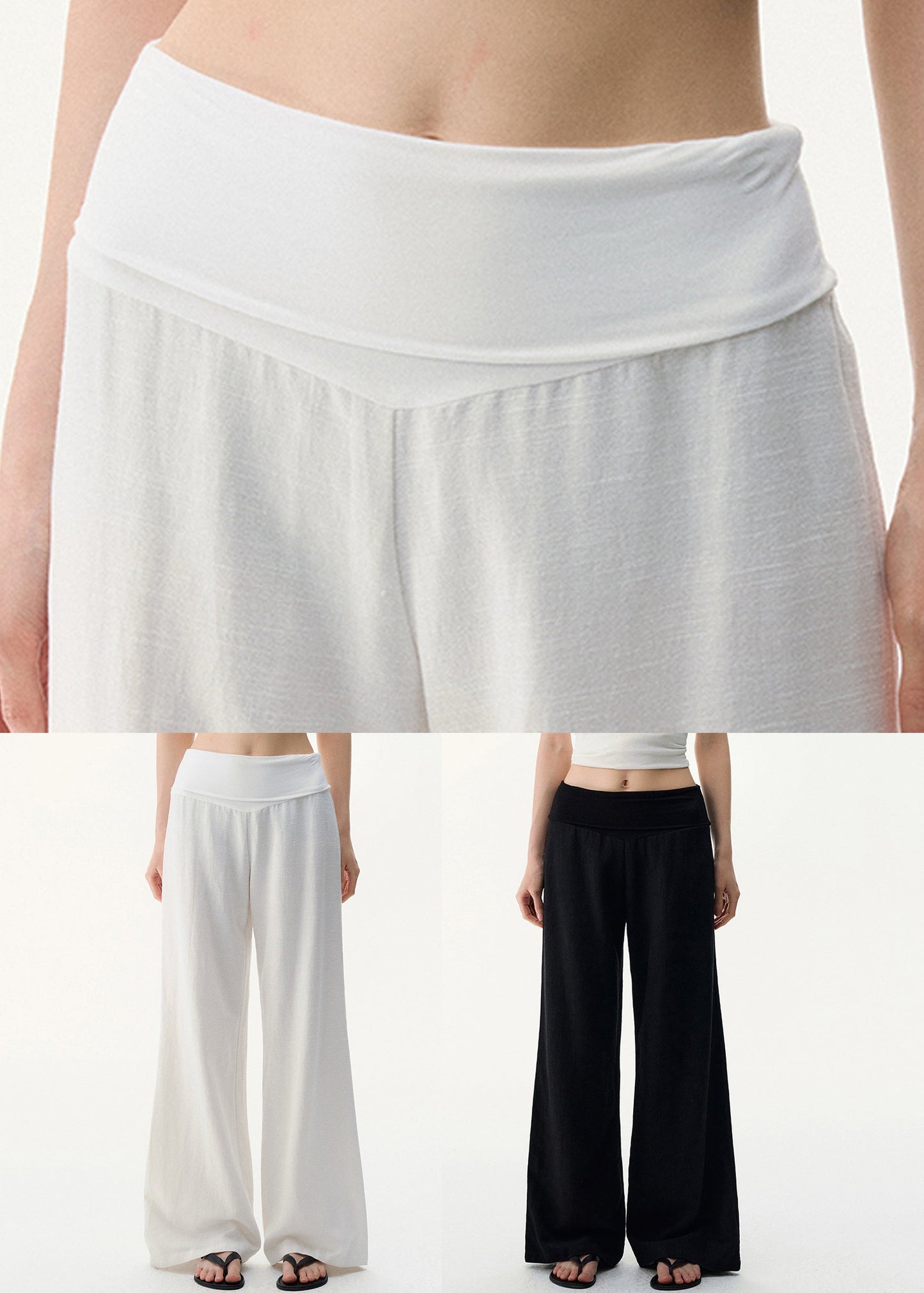 Women White Solid High Waist Linen Pants Summer