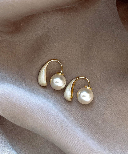 Elegant White Copper Alloy Drip Glaze Pearl Hoop Earrings