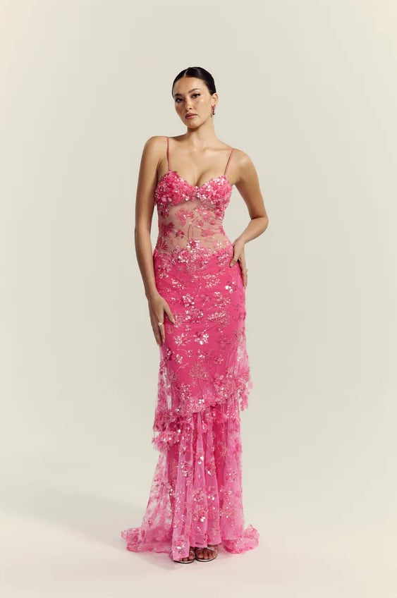 Sexy Sequined Suspender See-through Dress