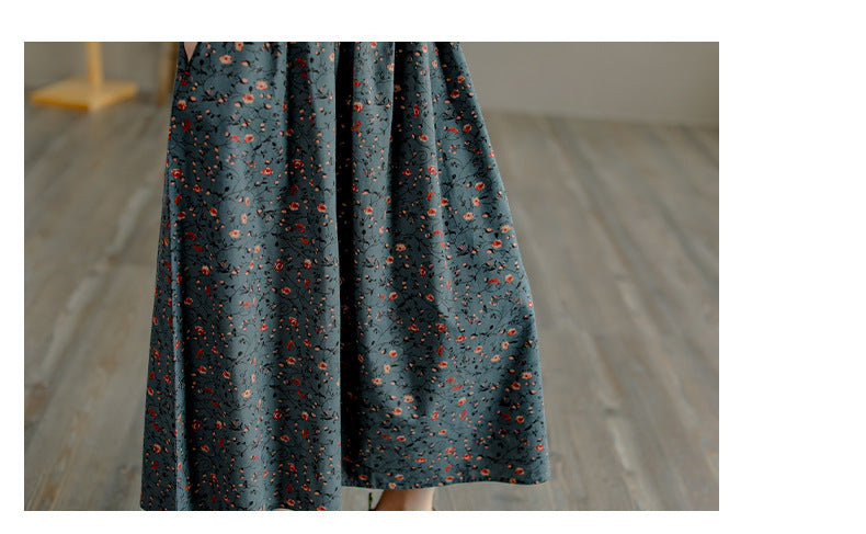 Retro Literary Floral Mid-Length Skirt