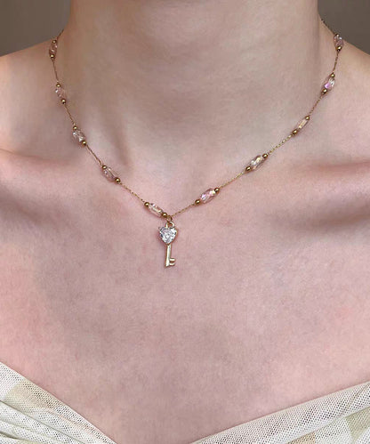 Cute Pink Alloy Pearl Cat's Eye Strawberry Beading Pendant Necklace Three-Piece Set