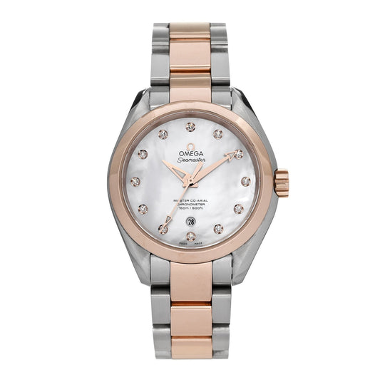 Stainless Steel 18K Yellow Gold Diamond Mother of Pearl 34mm Seamaster Aqua Terra Automatic Watch 231.20.34.20.55.001