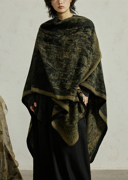 Plus Size Ginger Print Knit Shawl Batwing Sleeve