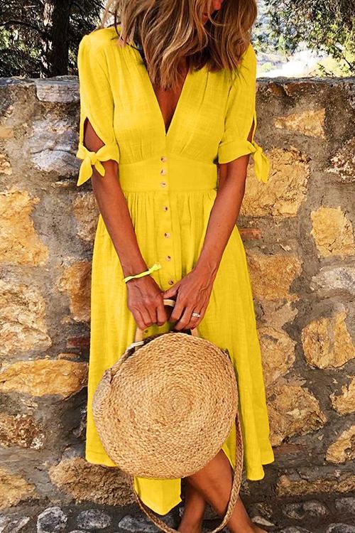Casual Vacation Button Knot Sleeve Dress