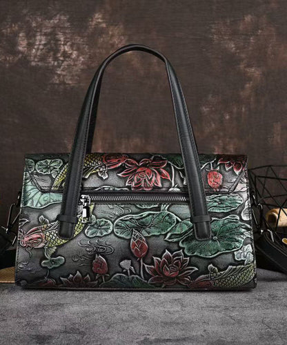 New Retro Silver Embossed Calf Leather Tote Bag