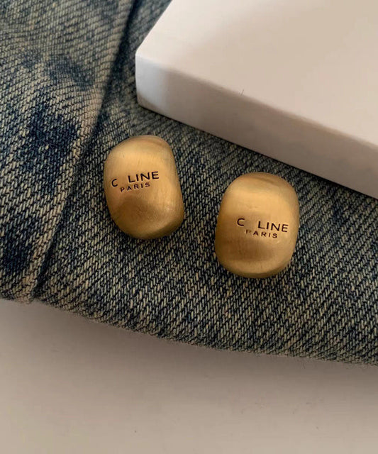 New Gold Sterling Silver Overgild Graphic Stud Earrings