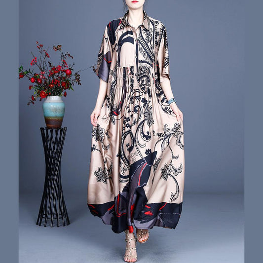 Unique Red Print asymmetrical design Mid Dress Summer Silk