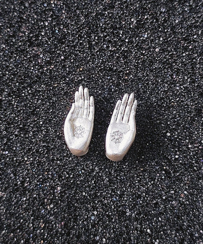Chinese Style Ancient Method Silver Gold-Plated Fearless Buddha's Seal Stud Earrings