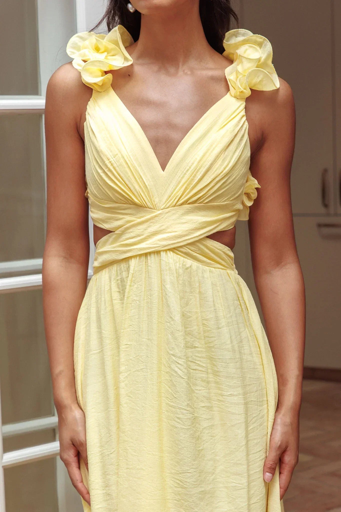 Madara Laced Back Ruffle Dress Yellow