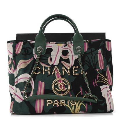 Velvet Calfskin Beaded Small Deauville Tote Pink Green Black