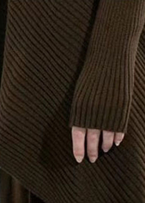 DIY Coffee Turtle Neck Asymmetrical Wool Sweater Tops Long Sleeve