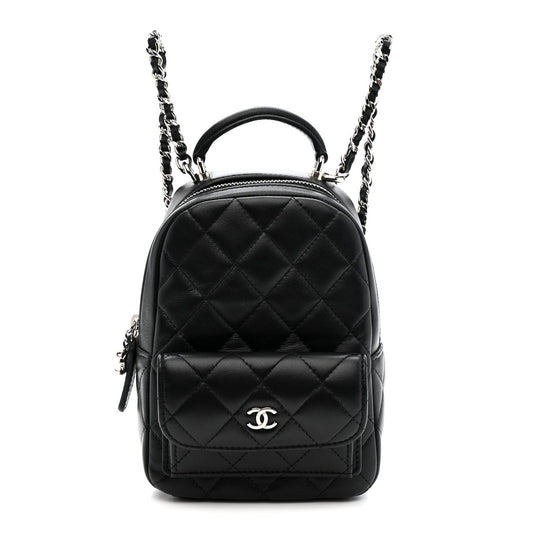 Lambskin Quilted CC Mini Classic Backpack Black