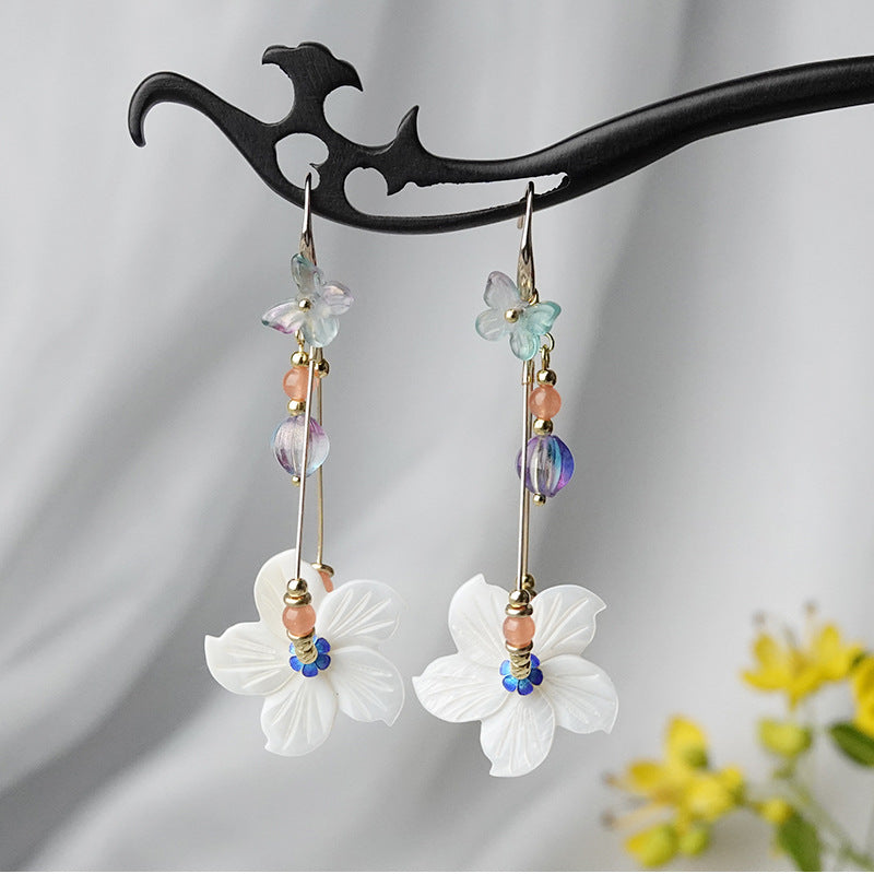 Long Shell Flower Tassel Earrings