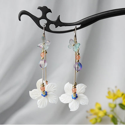 Long Shell Flower Tassel Earrings