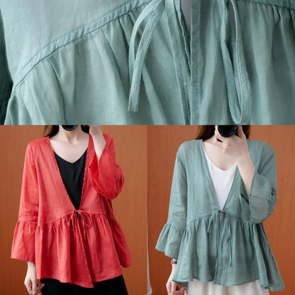 DIY v neck Ruffles summer clothes For Women Shape green blouse