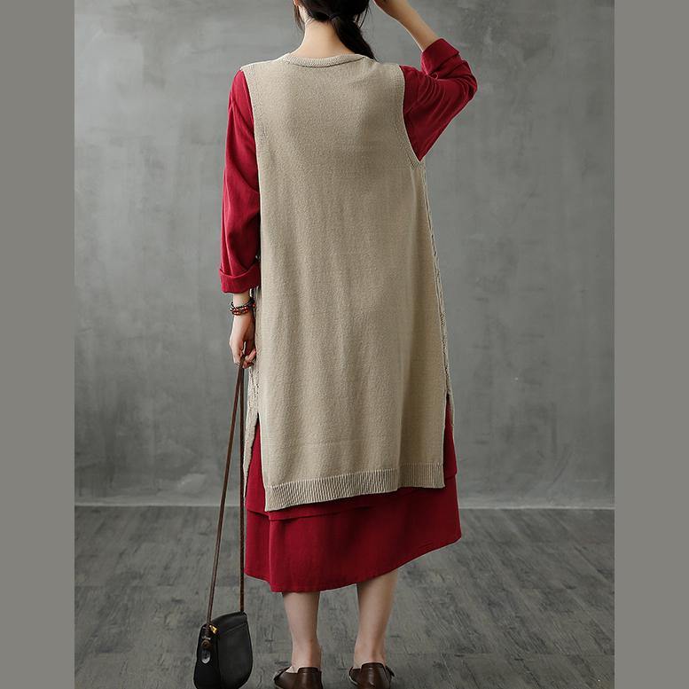 Vintage beige plus size v neck sleeveless knit sweat tops