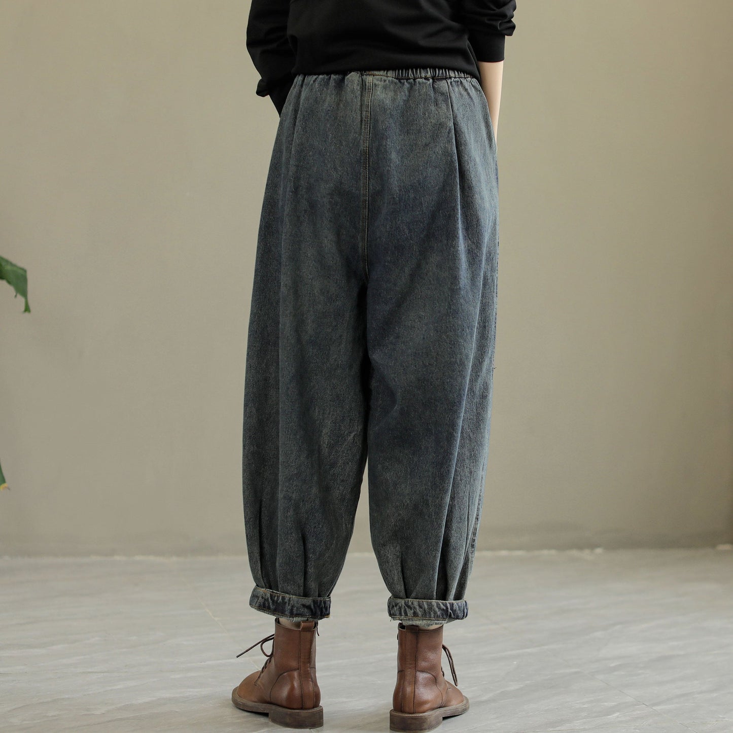 Women Autumn Loose Patchwork Cotton Jeans