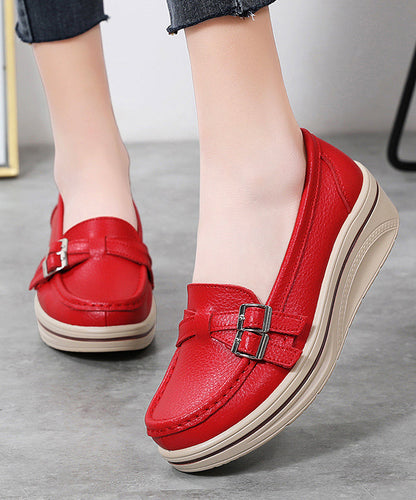 Casual Splicing Platform Penny Loafers Red Cowhide Leather