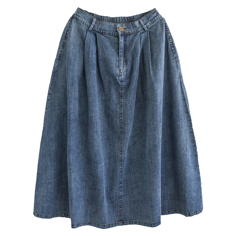 Cozy Cotton Denim Retro A-Line High Waist Skirt