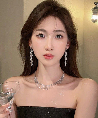Elegant Silk Metal Zircon Tassel Drop Earrings