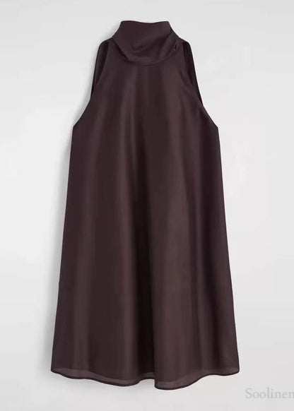 Casual Brown Cold Shoulder Halter Dresses Summer