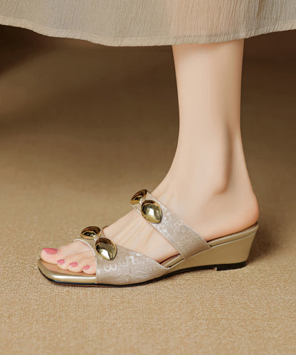 Chic Green Splicing Wedge Slide Sandals Peep Toe