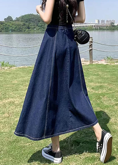 Women Navy High Waist Patchwork Denim A Line Skirts Summe