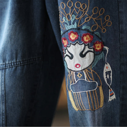 Retro Embroidery Summer Autumn Casual Cotton Jeans