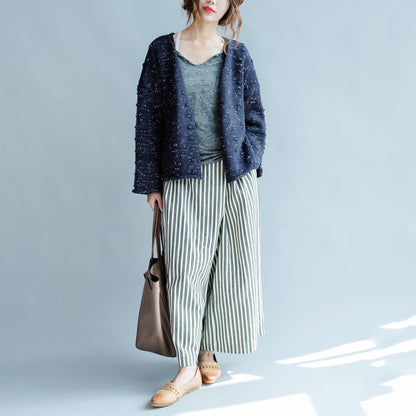 new blue asymmetric design cotton knitted cardigans chunky oversize fashion coats