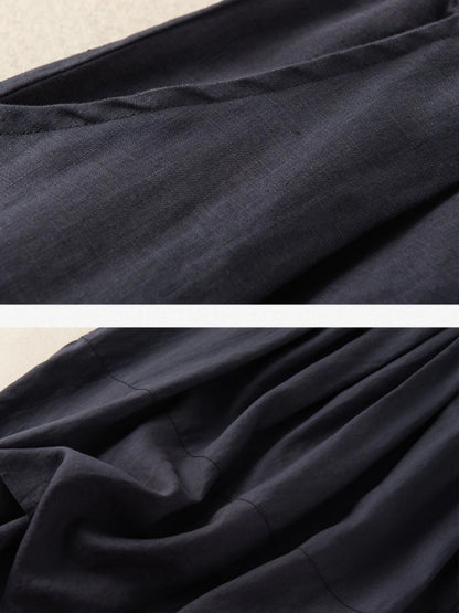 Pure Color Pleated Casual Linen Skirt