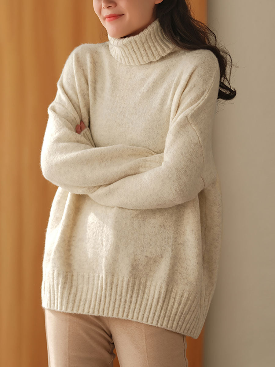 Women Winter Casual Soft Knitted Solid Loose Sweater