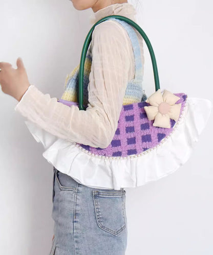 Vintage Fan-shaped Patchwork Ruffles Wool Tote Bag