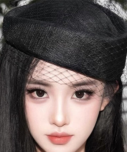 French Black Mesh Patchwork Cloche Hat