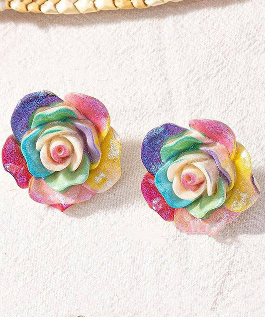 Beautiful Rainbow Alloy Resin Rose Stud Earrings