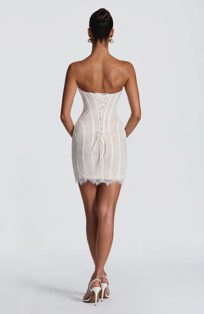 French Lace Corset Strapless Mini Dress | Luxury Elegant Lace-Up Waist-Cinching Slimming Dress
