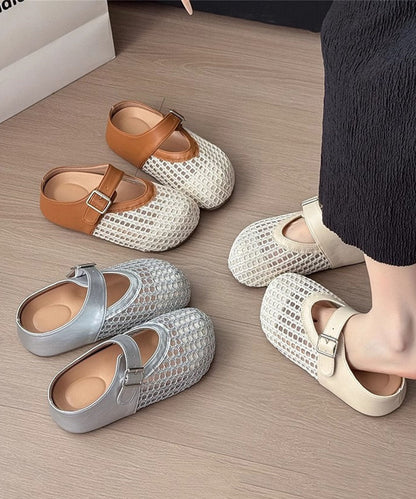 Brown Platform Faux Leather Fashion Splicing Slide Sandals