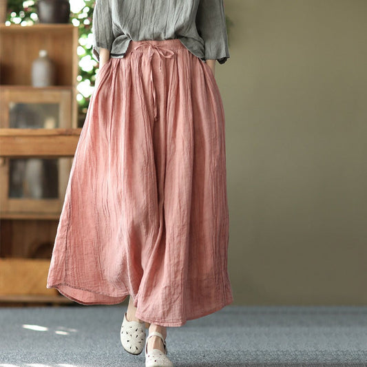 Retro Cotton Linen Lacing Waist A-Line Skirt
