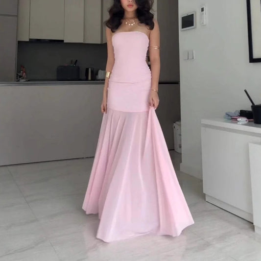 Sexy Tube Top Solid Color Chiffon Sleeveless Stitching Dress