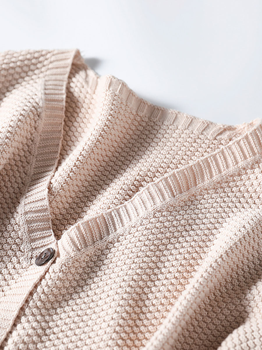 Women Winter Artsy Knitted Button Hemming Solid Sweater